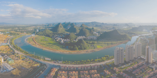 航拍中国广西贺州钟山县城全景