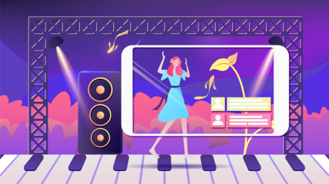 直播演唱的女孩矢量手绘插画背景