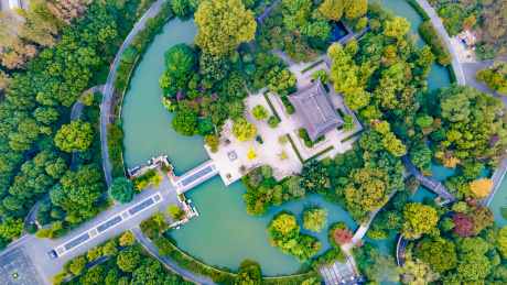 航拍江苏省常州红梅公园红梅阁