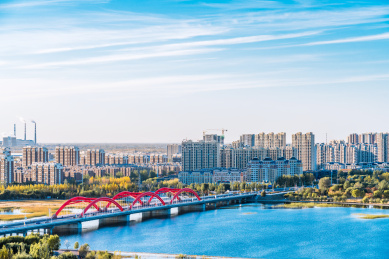 中国内蒙古通辽西辽河和彩虹桥风光