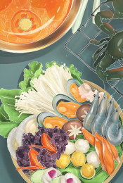 海鲜火锅插画