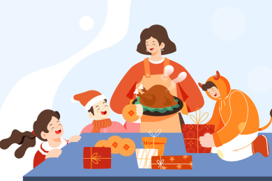 家人团圆礼物活动矢量插画