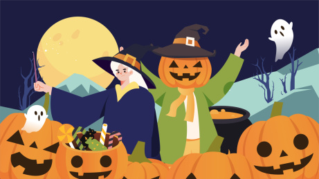 万圣节情侣变装插画