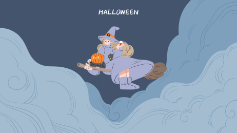 万圣节插画女巫妈妈和南瓜宝宝