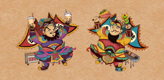 国风插画门神趣味门神新年门神