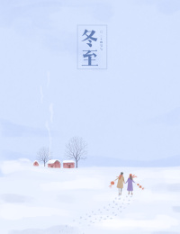 雪地上拿灯笼的情侣节气插画冬至竖版字
