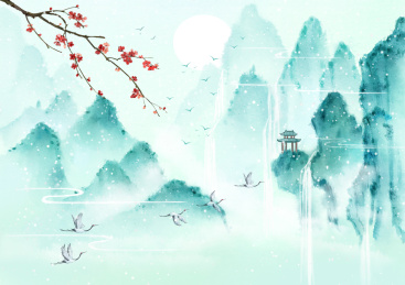 手绘国风意境山水风景插画