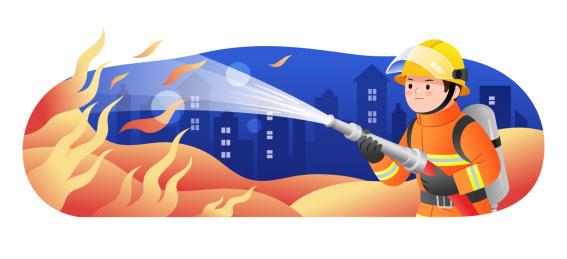 一个拿着高压水枪灭火的消防员