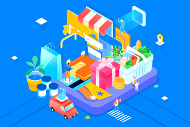 2.5d等距网购电商矢量插画