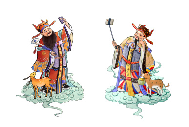 两个门神在自拍中
