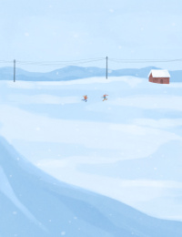 雪地上玩耍的孩子节气小清新插画小寒