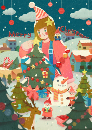 装饰圣诞树的女孩