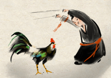 水墨简笔画成语故事插图闻鸡起舞