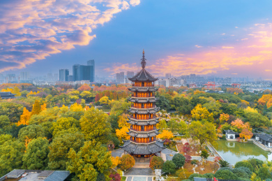 中国常州红梅公园文笔塔夜景