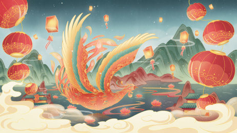 新国风海上飞过的凤凰带来吉祥好运