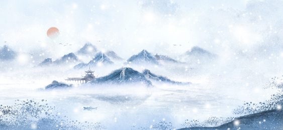 冬季海上水墨山水画