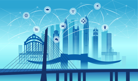 中国广东省深圳市城市数据5G网络空间插画
