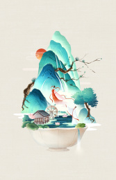 七仙女水墨微观场景国风