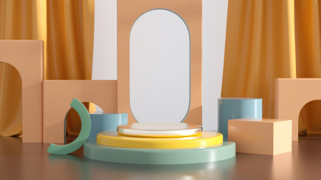 3D渲染柔色几何体电商展台