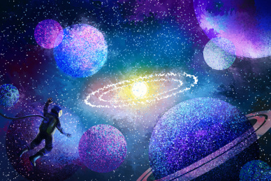 一名宇航员在宇宙星际中飞行探索