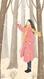 冬季下雪在玩雪的女孩