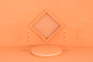 橙色中国风元素展示台 3D渲染