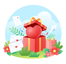 一颗爱心在打开的礼盒中