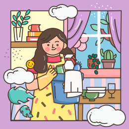 给家里进行大扫除的女人矢量插画