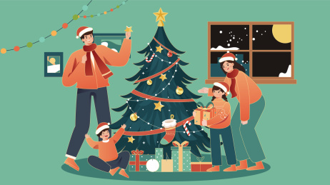 一家人过圣诞插画