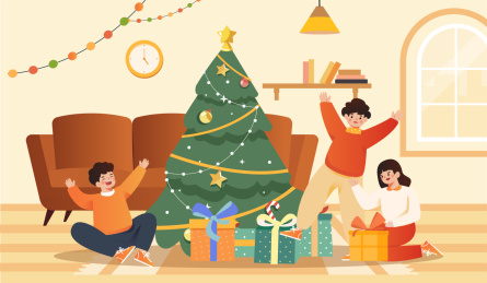 孩子们一起过圣诞插画