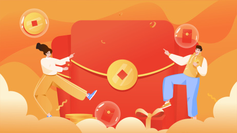 网购红包金币人物插画