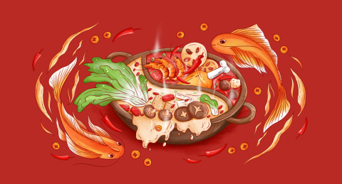四川火锅手绘插画