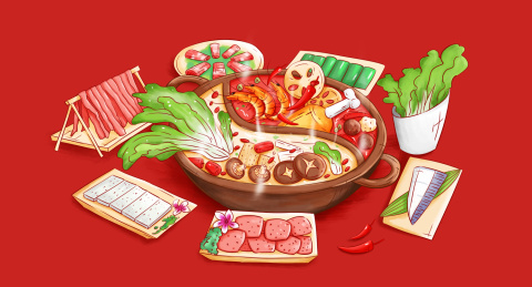 四川火锅手绘插画
