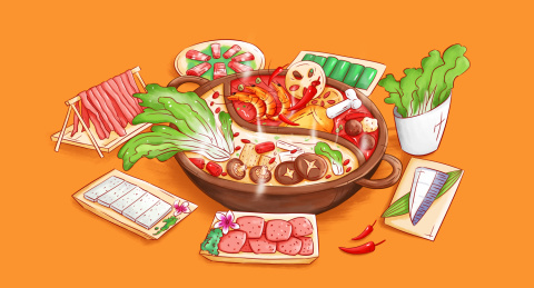 四川火锅手绘插画