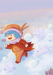 24节气冬至冬天小白兔奔跑嬉戏下雪可爱