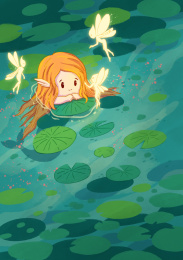 24节气立夏夏天可爱精灵小女孩池塘美人鱼