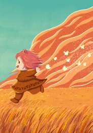 24节气芒种秋天收获可爱小女孩奔跑稻谷