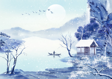 水墨山水画山中小屋