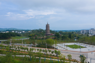航拍江西省抚州市广昌县河东雁塔风光
