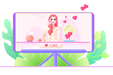 正在网络直播化妆教程的美女矢量插画