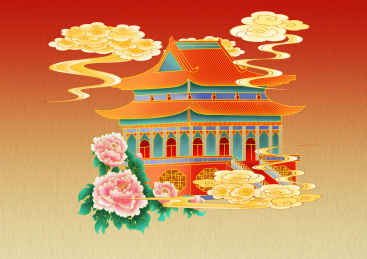 一棵牡丹花在古凉亭边静静的开放