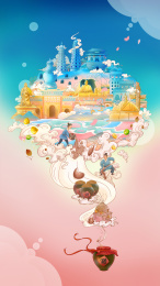 城市组合国潮风格 线描海报