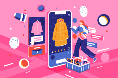 2.5D等距冬季促销网购矢量插画