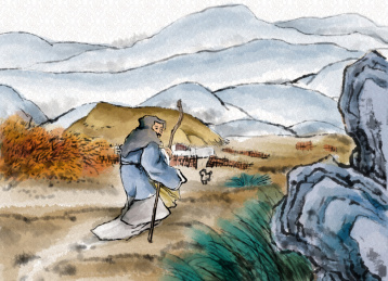 古诗别老母水墨插图