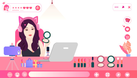 直播间美女网红直播卖商品插画