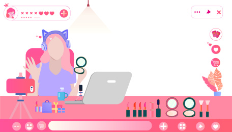 直播间美女网红直播卖商品插画