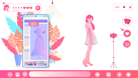 直播间美女网红直播卖商品插画