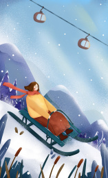 冬天雪天滑雪的女孩