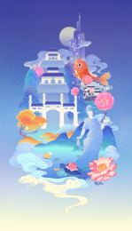 国风插画南京地标中山陵玄武湖夫子庙