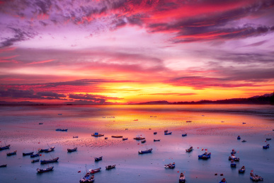 落日大海渔歌渔船